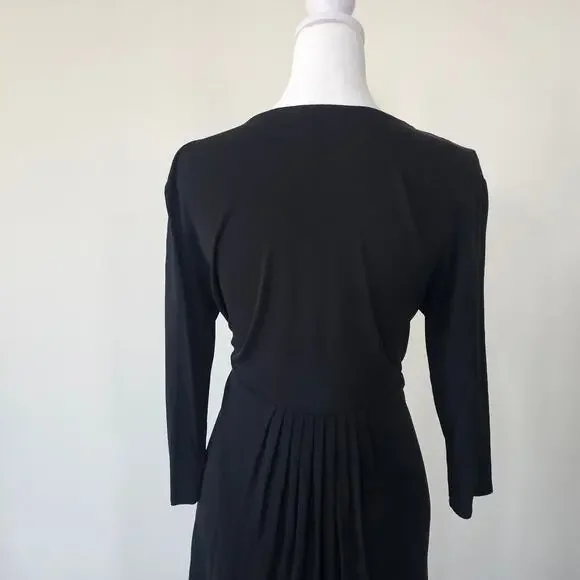 Eileen Fisher Black Faux Wrap Fit & Flare Silk Midi Dress Size M - Picture 4 of 8